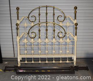 Antique Victorian Iron and Brass Full Bed Head Board- Foot Board and Frame 